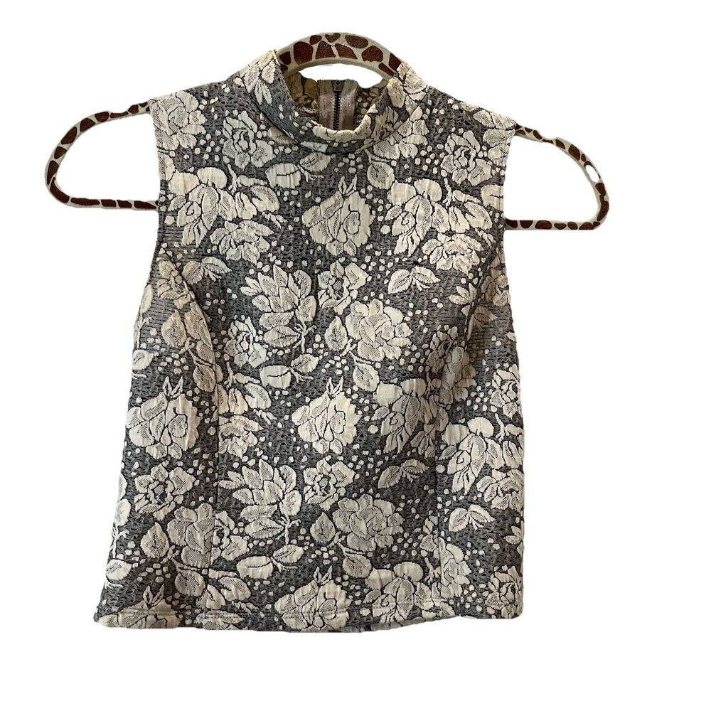 Chloe K Cream Black Floral Lace Overlay Sleeveless Crop Top Womens S Romantic